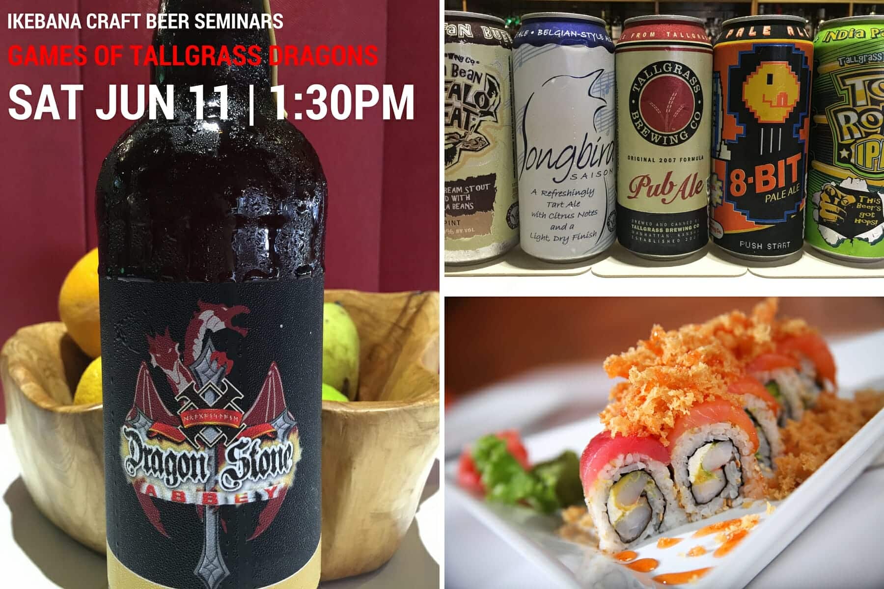 Ikebana Sushi Bar Craft Beer Seminar Sushi pairing Dragon Stone Abbey TallGrass Brewery Dorado Carolina Guaynabo Puerto Rico